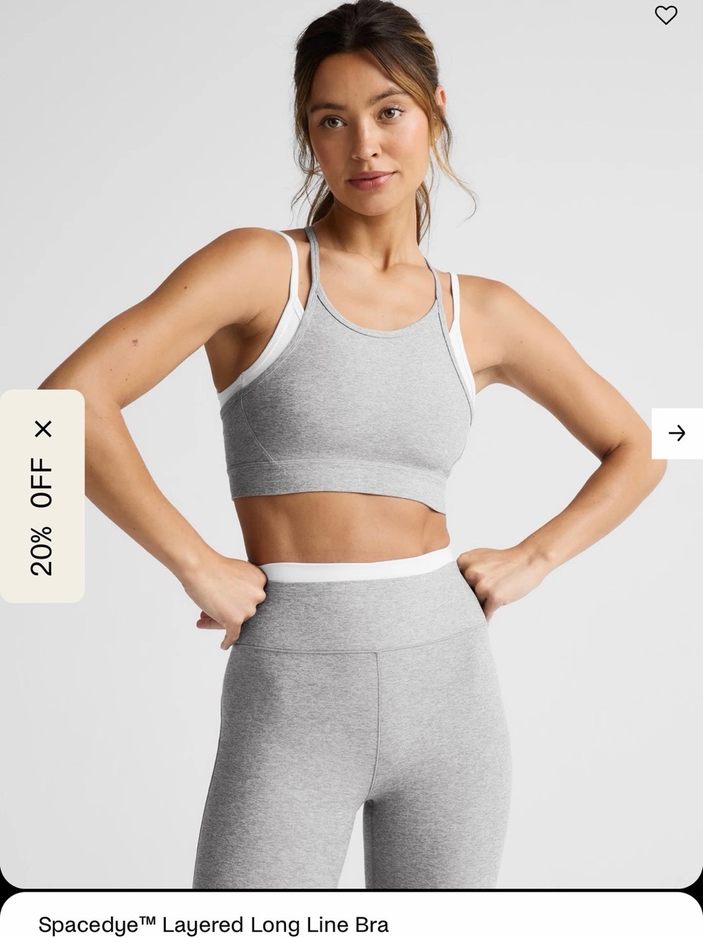 Beyond Yoga Spacedye Layered Long Line Sports Bra in Light Gray with White Trim